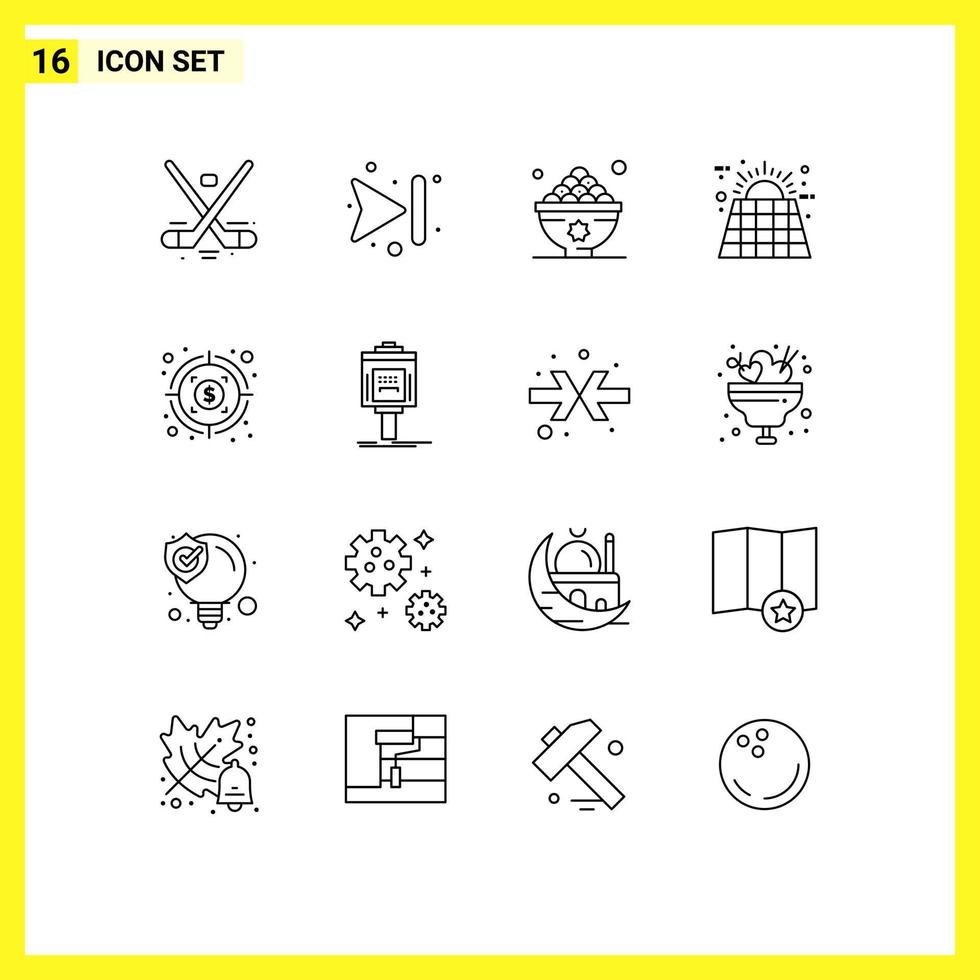 Modern Set of 16 Outlines and symbols such as energy solar dates eco meal Editable Vector Design Elements