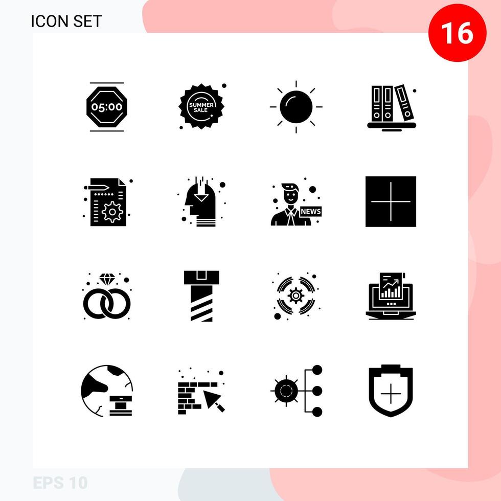 Pictogram Set of 16 Simple Solid Glyphs of management library shopping education back to school Editable Vector Design Elements