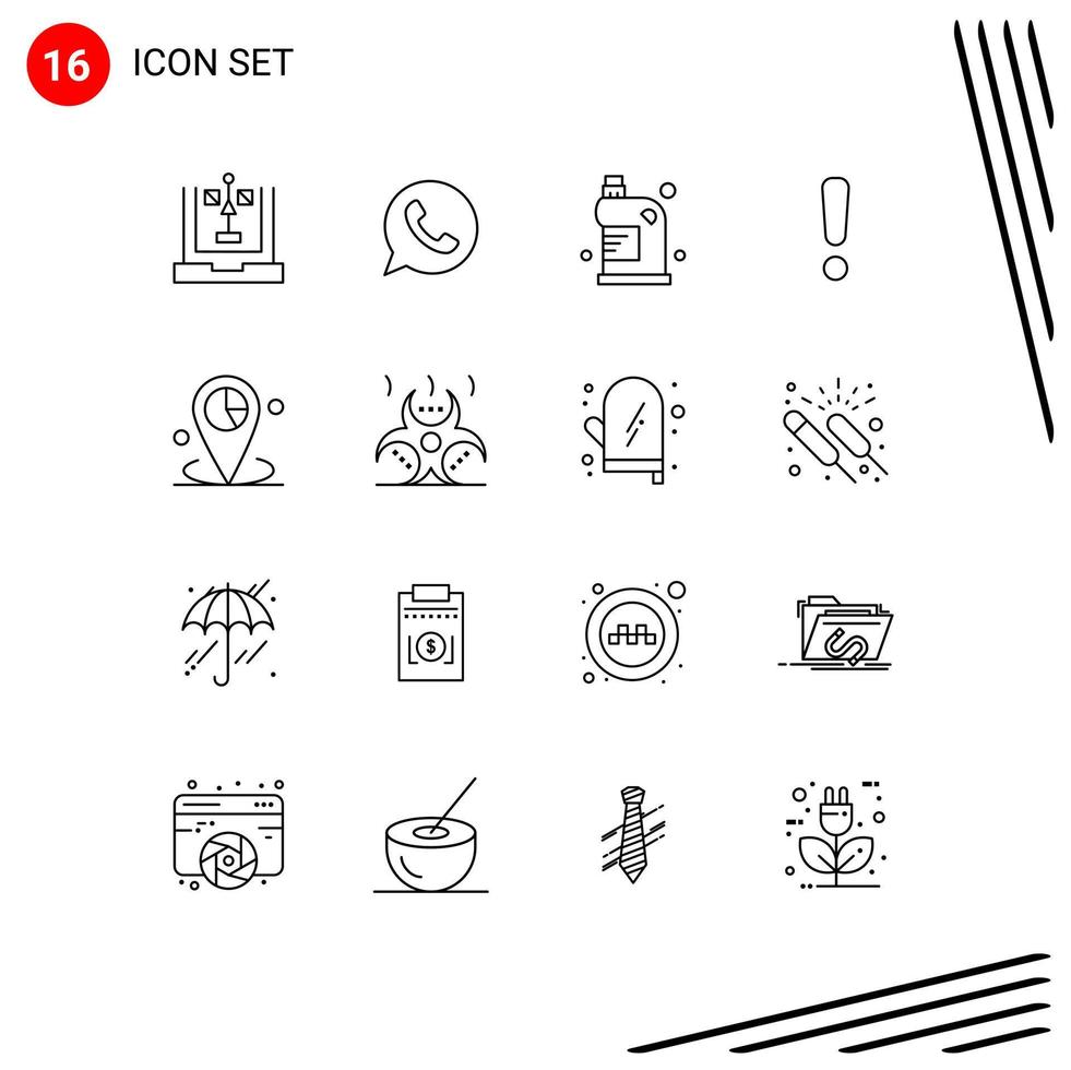 Outline Pack of 16 Universal Symbols of sign danger watts app alert fluid Editable Vector Design Elements