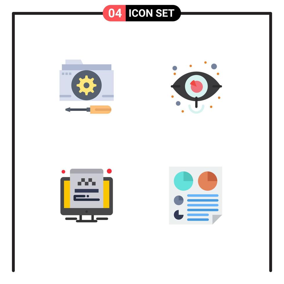 Modern Set of 4 Flat Icons Pictograph of configuration vision setting eye traveling Editable Vector Design Elements