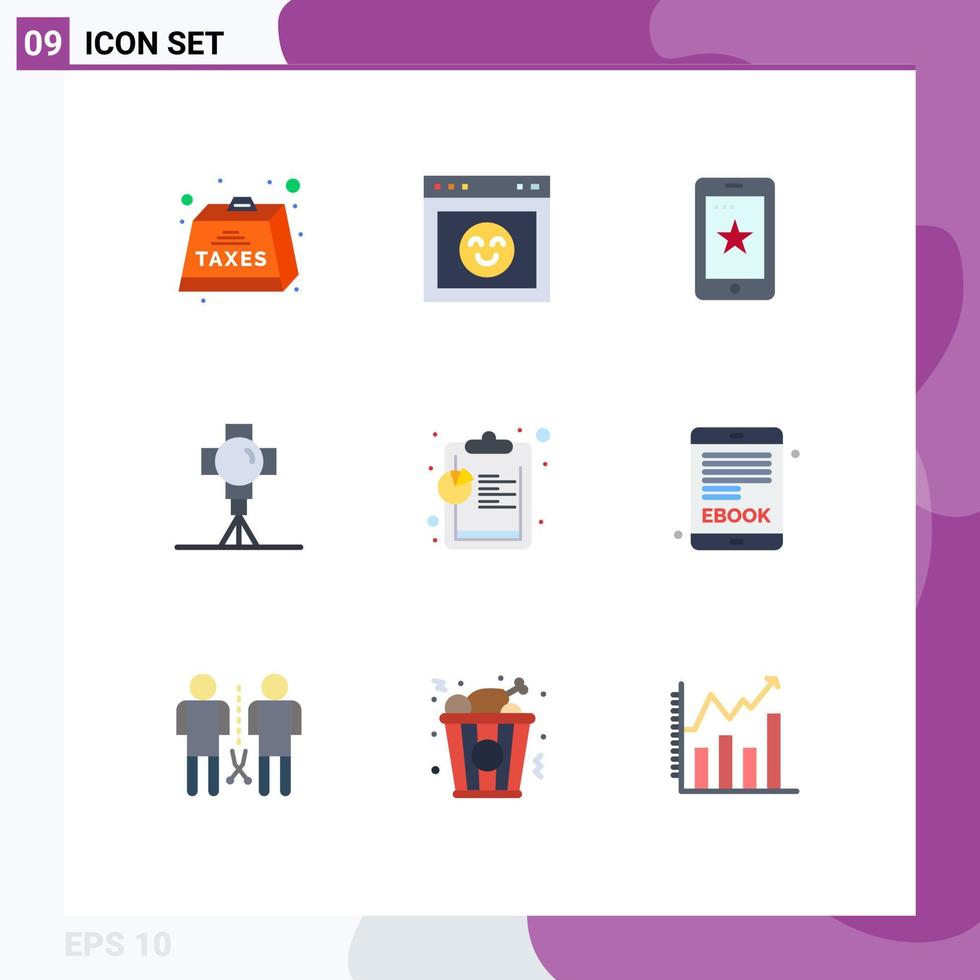 Flat Color Pack of 9 Universal Symbols of movies light website film