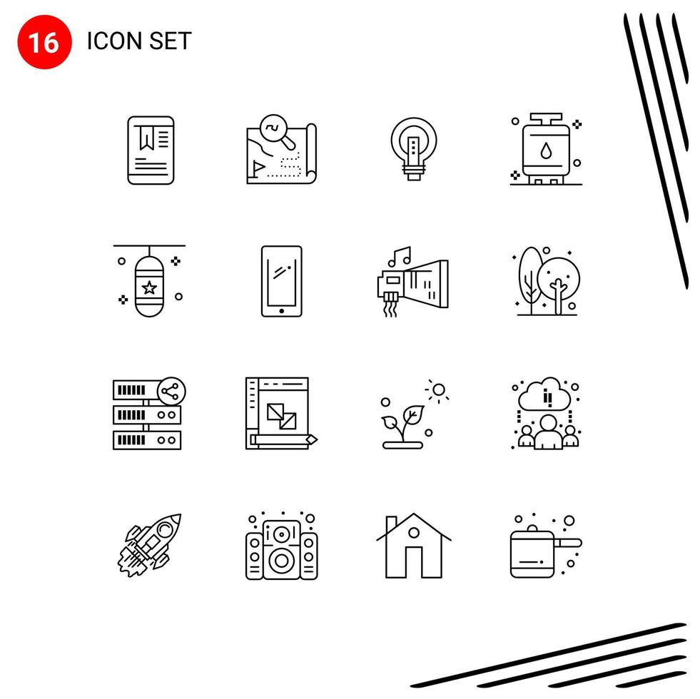 16 Universal Outlines Set for Web and Mobile Applications gas cook bulb power light Editable Vector Design Elements