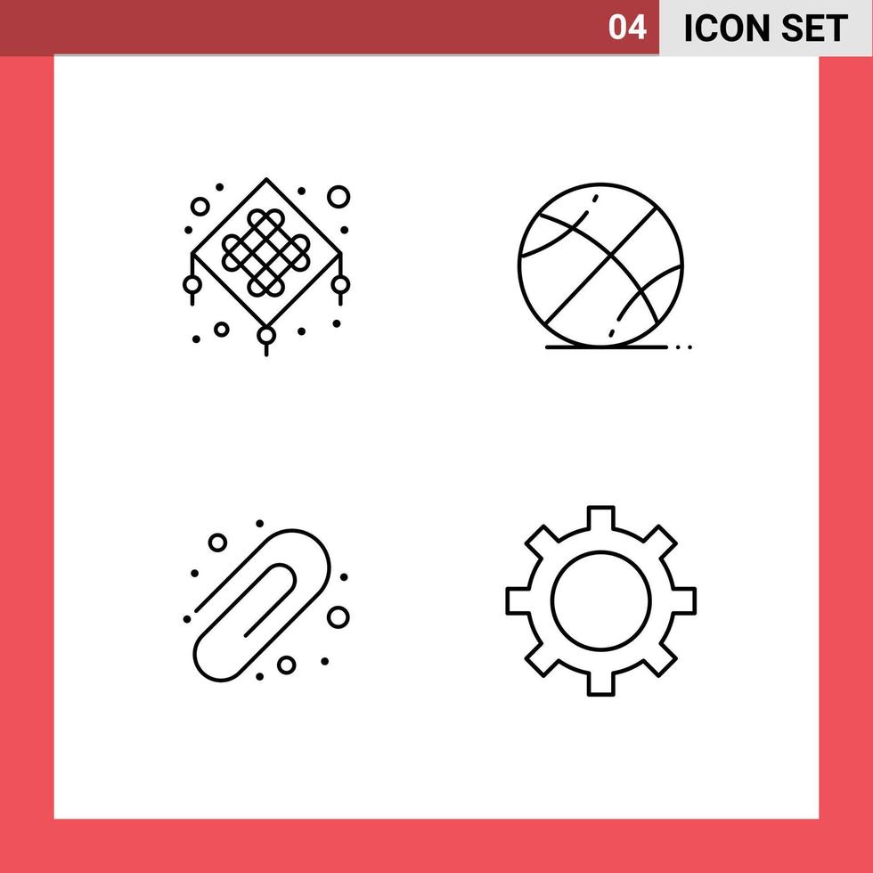 Mobile Interface Line Set of 4 Pictograms of chinese education celebration game finance Editable Vector Design Elements