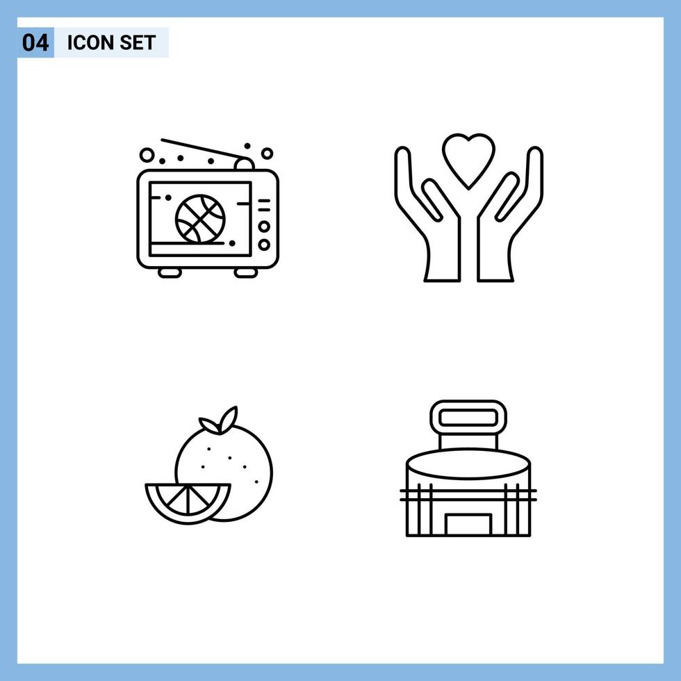 Stock Vector Icon Pack of 4 Line Signs and Symbols for broadcast food match hands mardi gras Editable Vector Design Elements