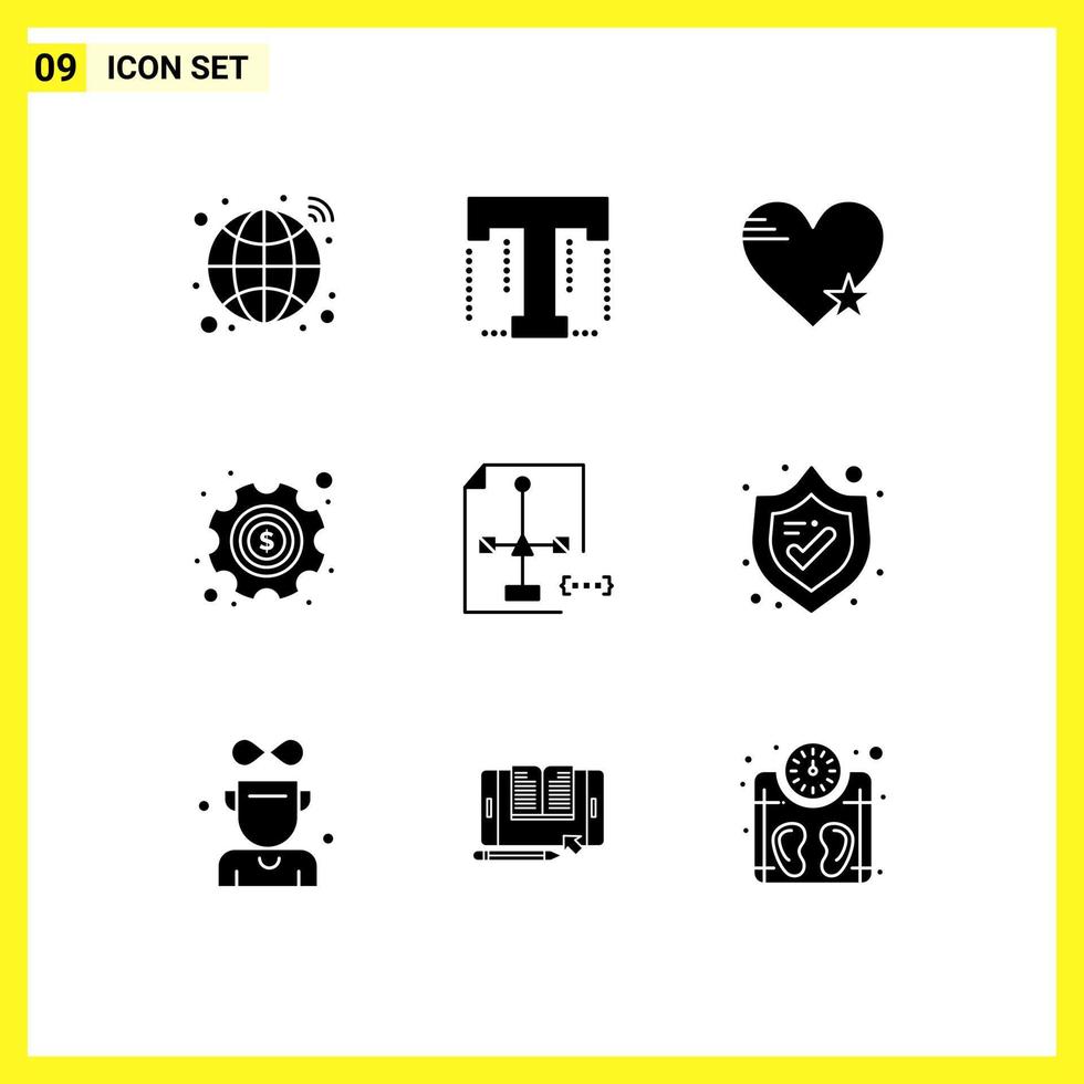 9 Thematic Vector Solid Glyphs and Editable Symbols of coding options star money favorite Editable Vector Design Elements