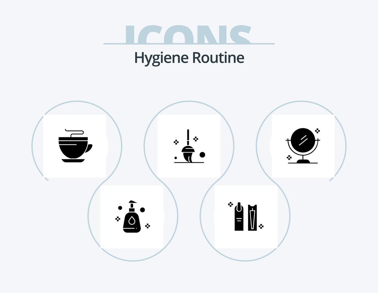 Hygiene Routine Glyph Icon Pack 5 Icon Design. clean. mirror. tea. mop. bucket vector