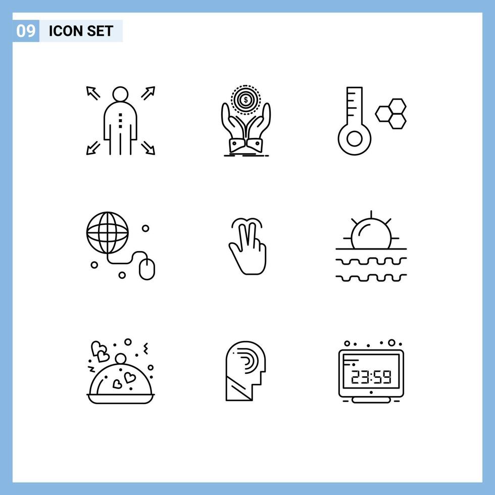 Stock Vector Icon Pack of 9 Line Signs and Symbols for touch hand temperature gestures internet Editable Vector Design Elements