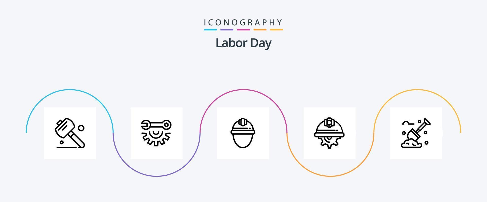 Labor Day Line 5 Icon Pack Including day . repair. labour. helmet vector