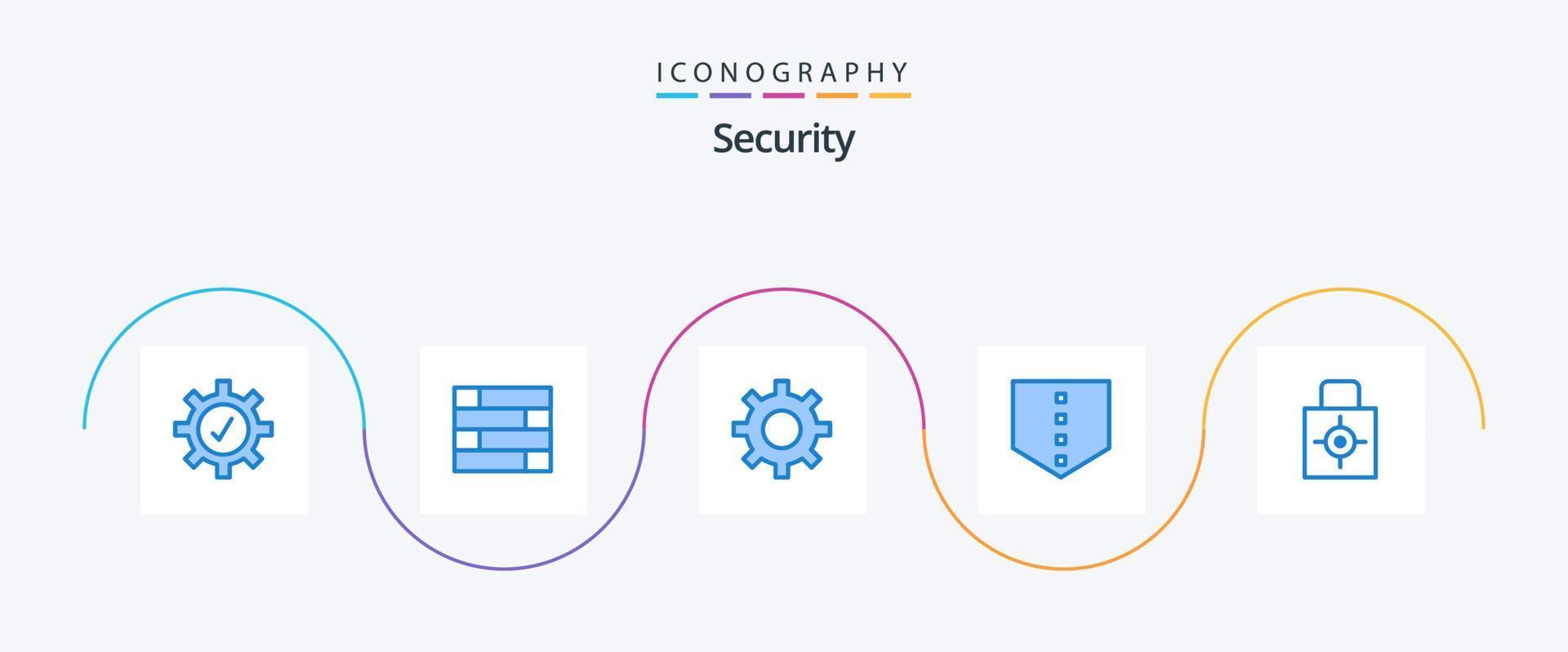 paquete de iconos azul de seguridad 5 que incluye . objetivo. engranaje. seguridad. almohadilla de bloqueo vector