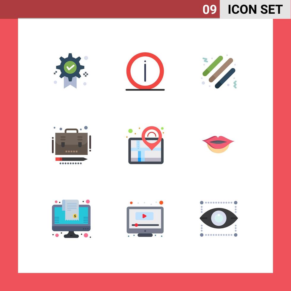 Set of 9 Vector Flat Colors on Grid for map portfolio information case light stick Editable Vector Design Elements