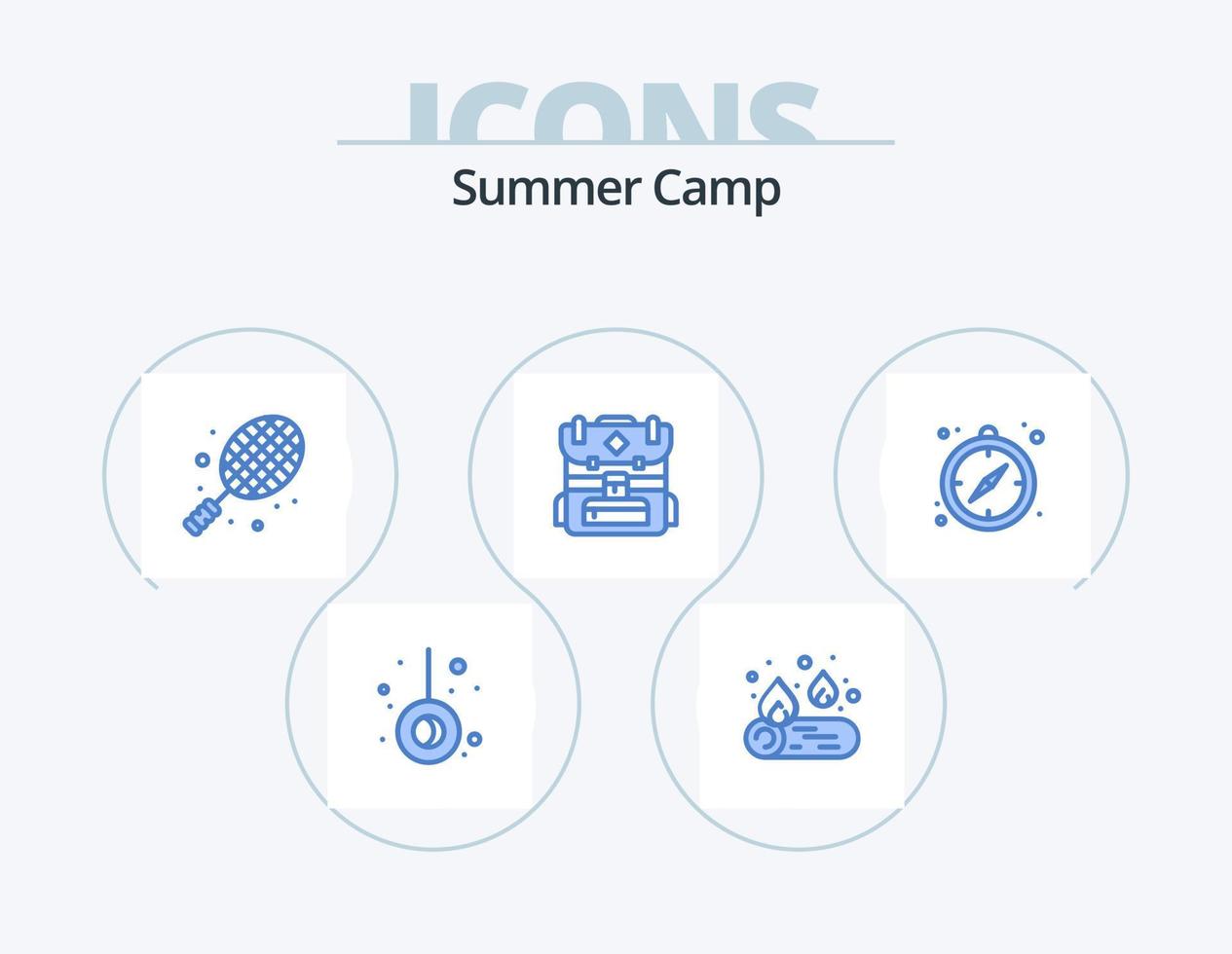 Summer Camp Blue Icon Pack 5 Icon Design. . guide. sport. compass. hiking vector