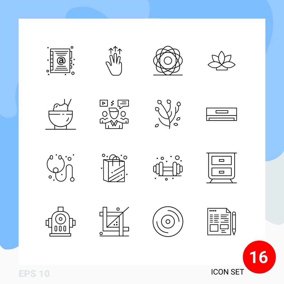 16 Universal Outlines Set for Web and Mobile Applications chinese lotus atom india physics Editable Vector Design Elements
