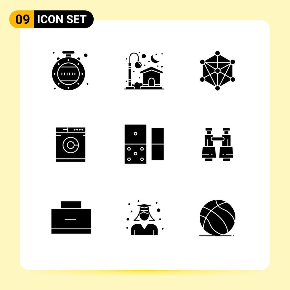 User Interface Pack of 9 Basic Solid Glyphs of binoculars domino language casino machine Editable Vector Design Elements