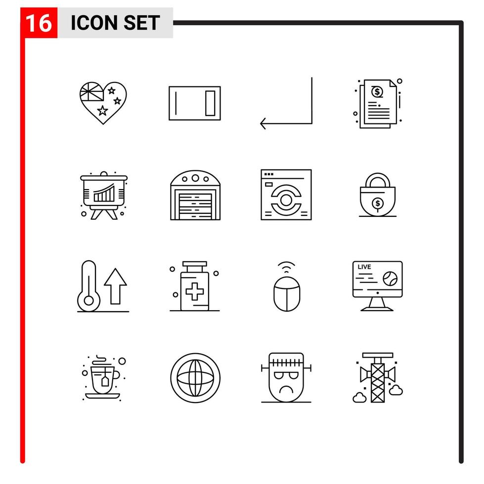 16 Universal Outline Signs Symbols of presentation analysis home ware share credit Editable Vector Design Elements