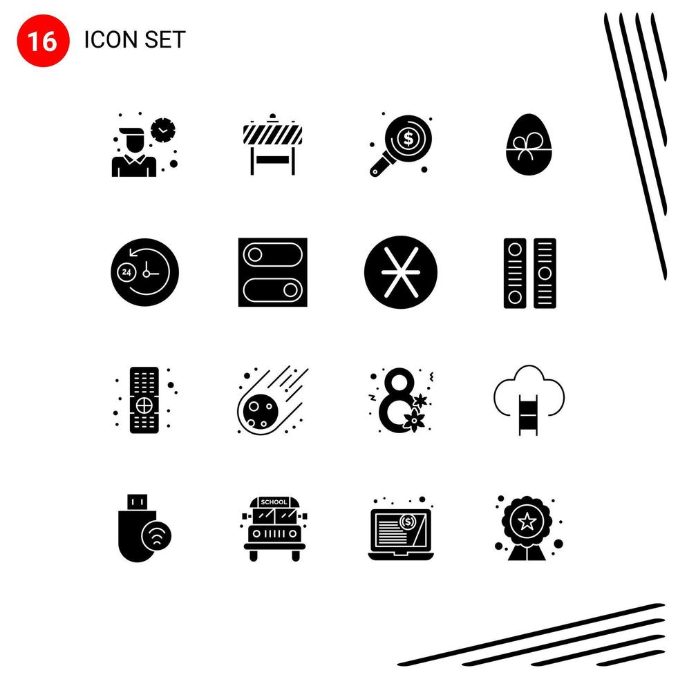 16 Universal Solid Glyphs Set for Web and Mobile Applications day and night nature find easter egg Editable Vector Design Elements
