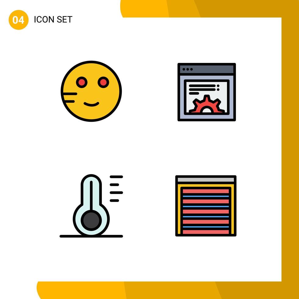 4 Filledline Flat Color concept for Websites Mobile and Apps embarrassed thermometer study web door Editable Vector Design Elements