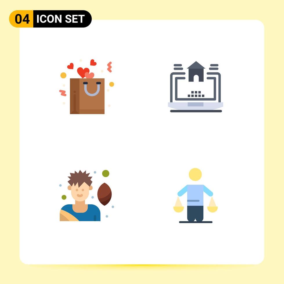 Set of 4 Vector Flat Icons on Grid for bag soccer player romance real patent Editable Vector Design Elements