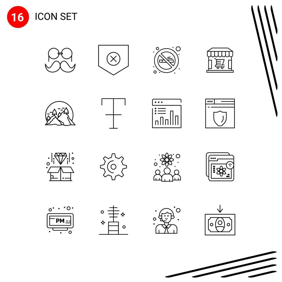 Mobile Interface Outline Set of 16 Pictograms of landscape store x shopping ecommerce Editable Vector Design Elements