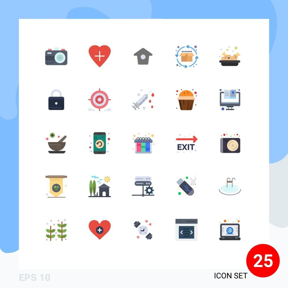 Flat Color Pack of 25 Universal Symbols of lock nachos twitter junk product cycle Editable Vector Design Elements