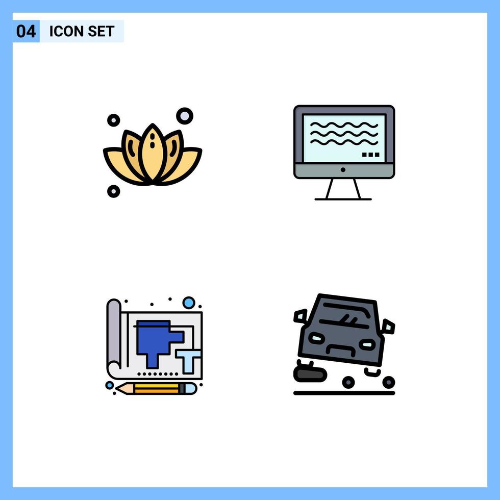 Set of 4 Modern UI Icons Symbols Signs for green document tree live streaming paper Editable Vector Design Elements