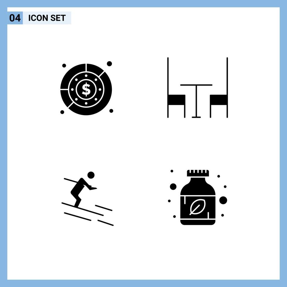 grupo universal de símbolos de iconos de 4 glifos sólidos modernos de elementos de diseño de vectores editables para deportistas interiores de beneficio de esquí económico