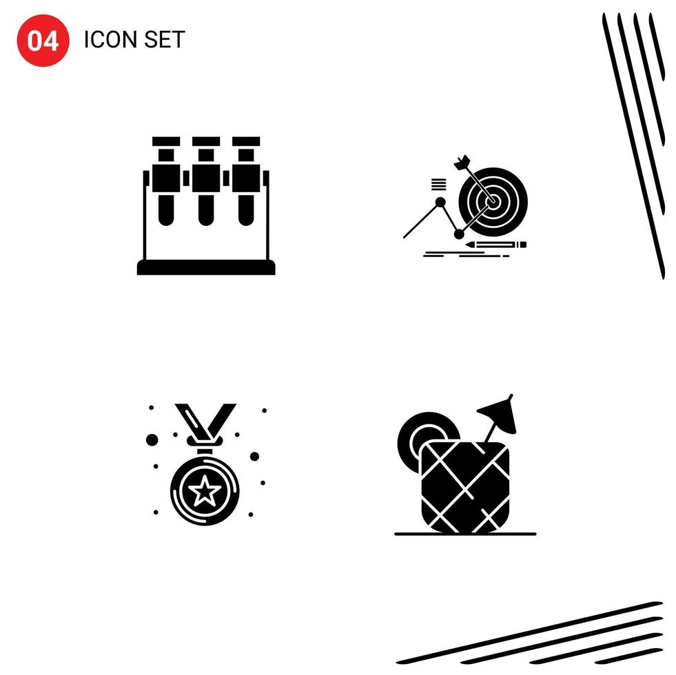 Universal Icon Symbols Group of 4 Modern Solid Glyphs of chemistry winner target focus juice Editable Vector Design Elements