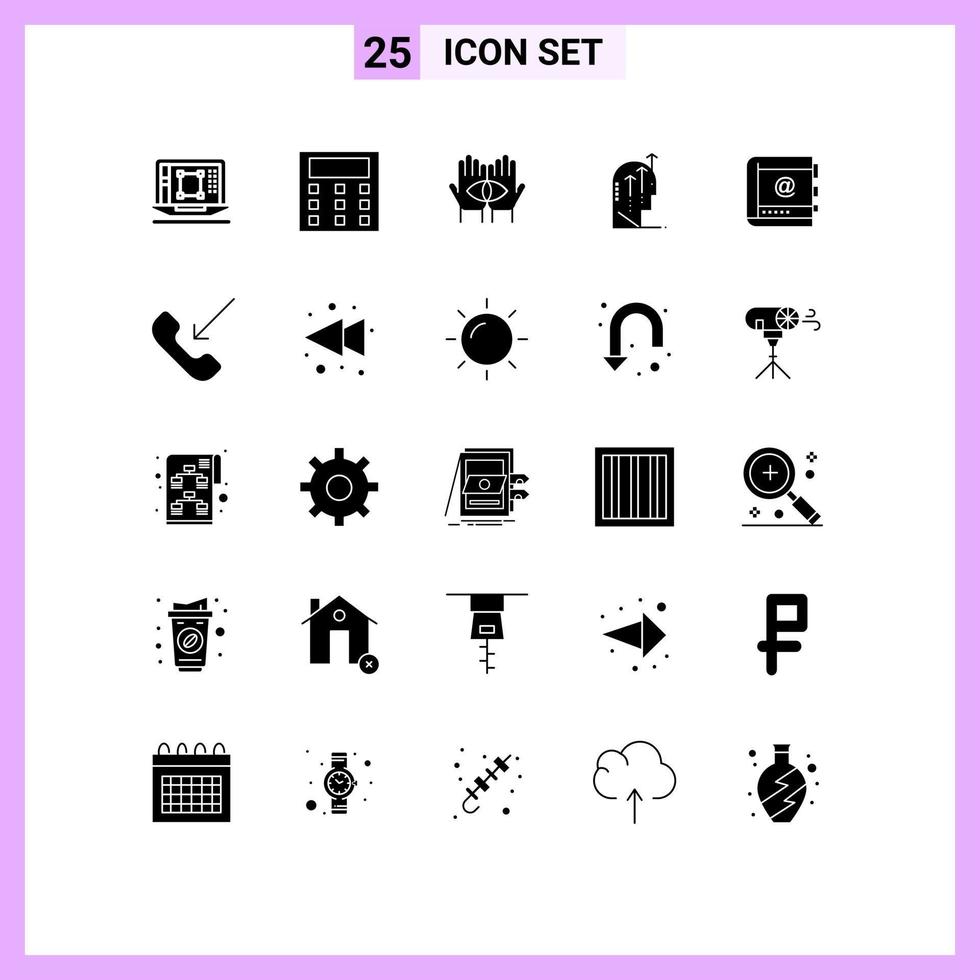 25 Thematic Vector Solid Glyphs and Editable Symbols of mind human conspiracy growth occult Editable Vector Design Elements