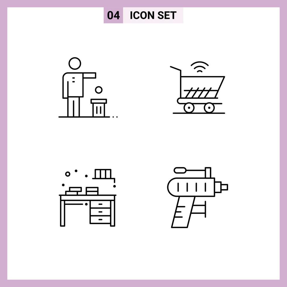 4 User Interface Line Pack of modern Signs and Symbols of bad table recycling cart book Editable Vector Design Elements