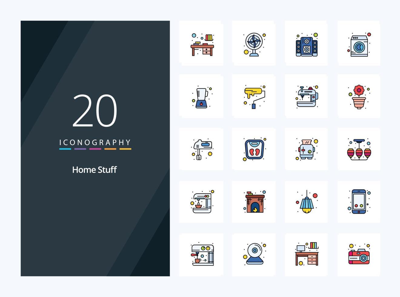 20 Home Stuff line Filled icon for presentation vector