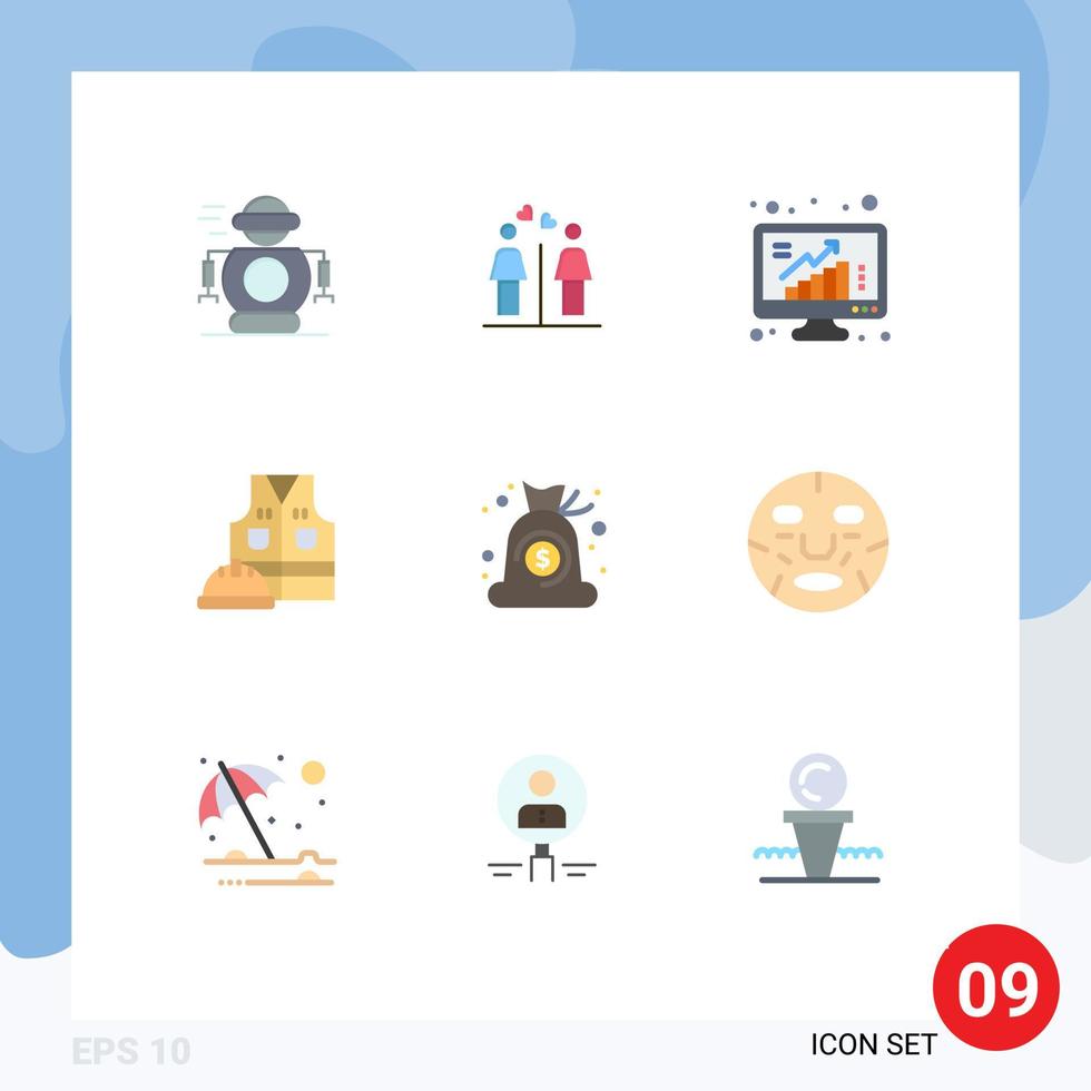 Set of 9 Vector Flat Colors on Grid for bag labor grow jacket data Editable Vector Design Elements