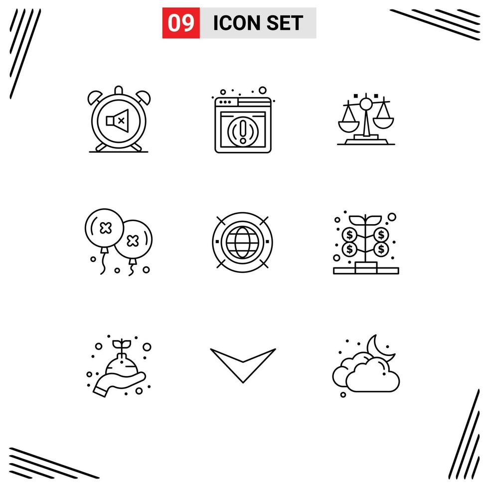 Set of 9 Vector Outlines on Grid for web celebration balance birthday and party balloons Editable Vector Design Elements