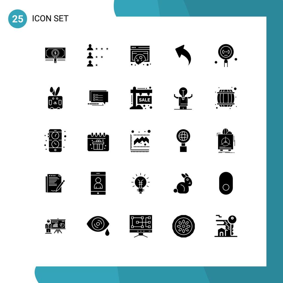 conjunto moderno de 25 pictogramas de glifos sólidos de codificación de elementos de diseño de vectores editables de política de flecha de red