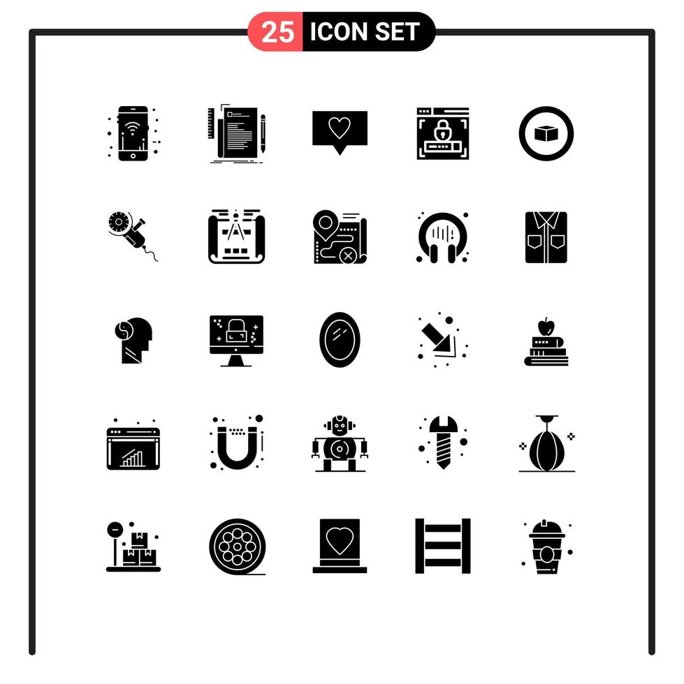 Modern Set of 25 Solid Glyphs and symbols such as set basic script lock web design Editable Vector Design Elements