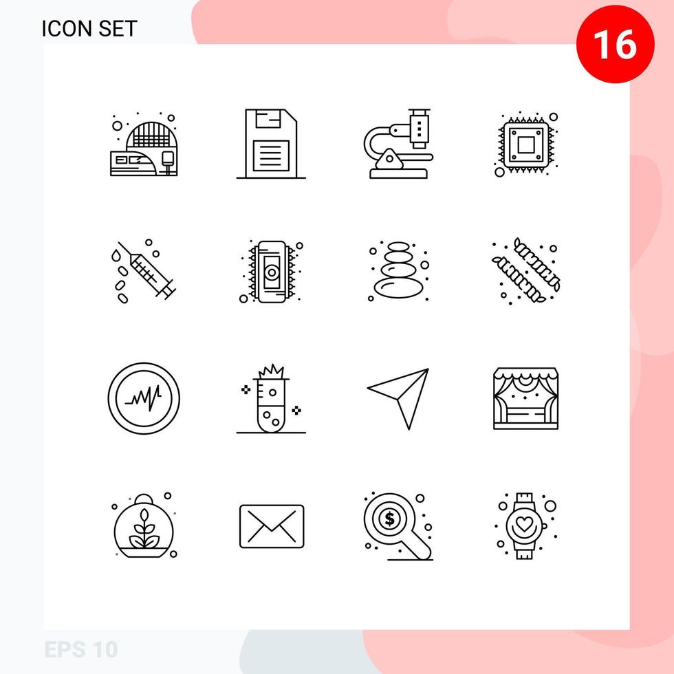 16 Universal Outline Signs Symbols of storage cpu storage device computer microscope Editable Vector Design Elements