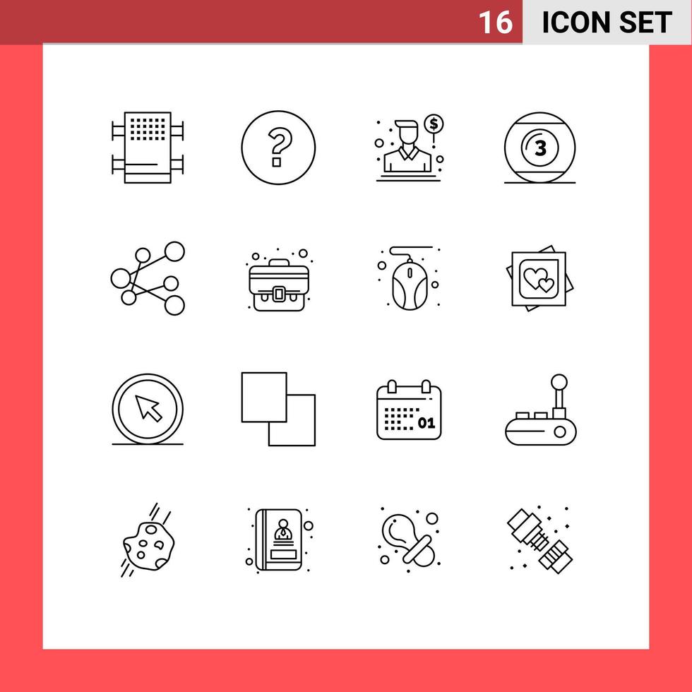 paquete de iconos vectoriales de 16 líneas y símbolos para compartir ventas de exportación juego de billar elementos de diseño vectorial editables vector