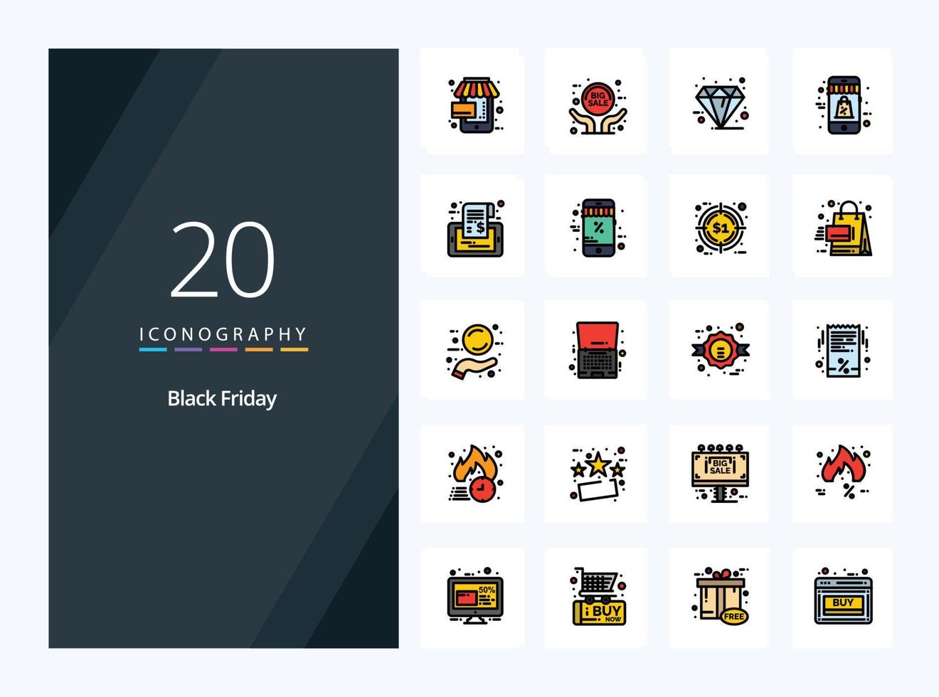 20 Black Friday line Filled icon for presentation vector