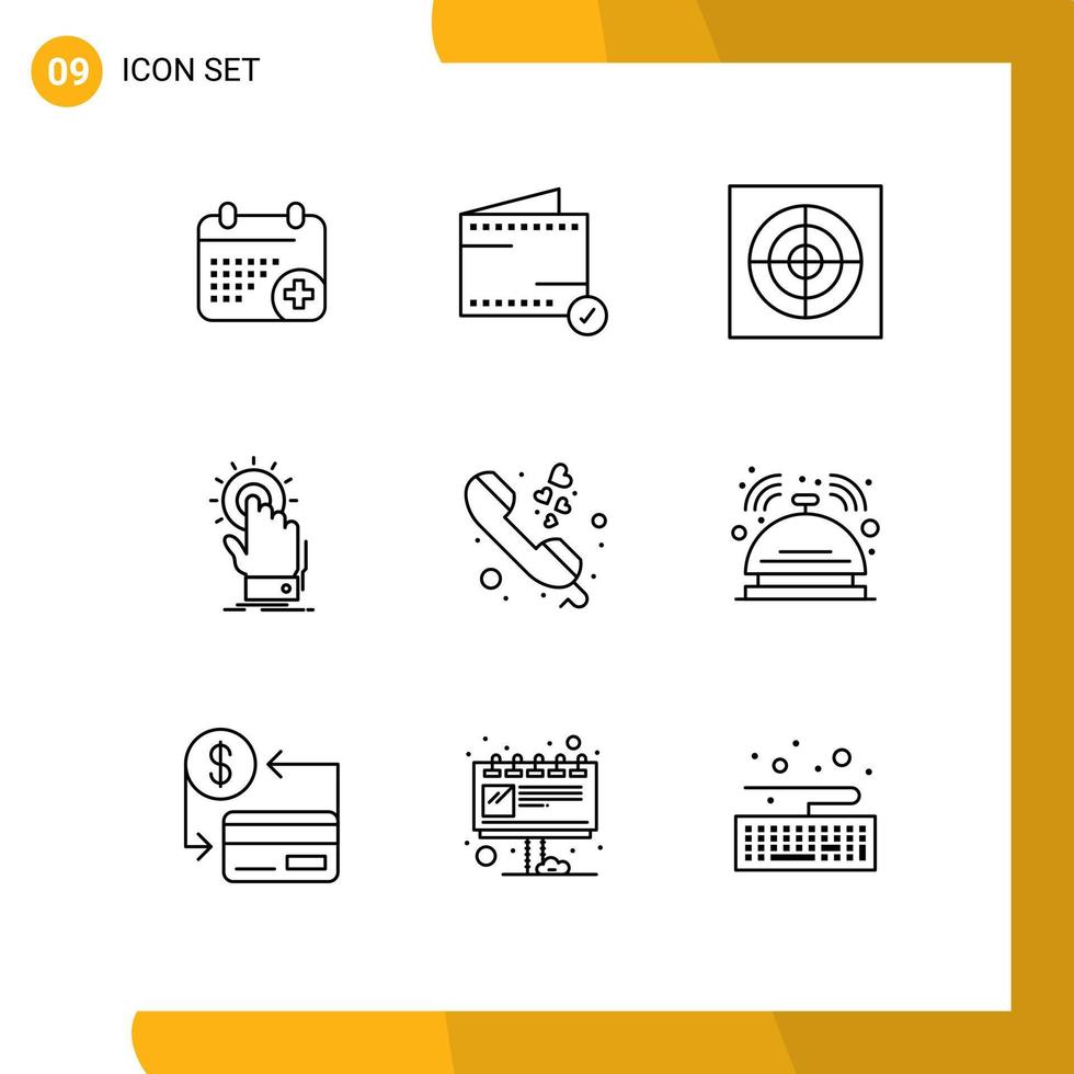 Outline Pack of 9 Universal Symbols of communication start bathroom on click Editable Vector Design Elements