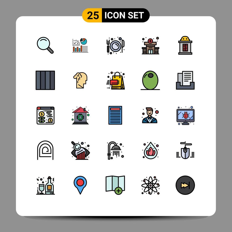Group of 25 Filled line Flat Colors Signs and Symbols for train ticket eat medical clinic Editable Vector Design Elements