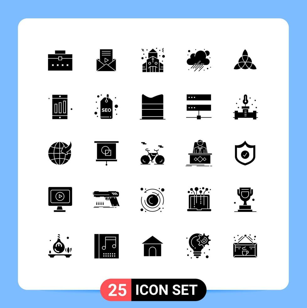 Solid Glyph Pack of 25 Universal Symbols of mobile ireland building celtic rainy Editable Vector Design Elements