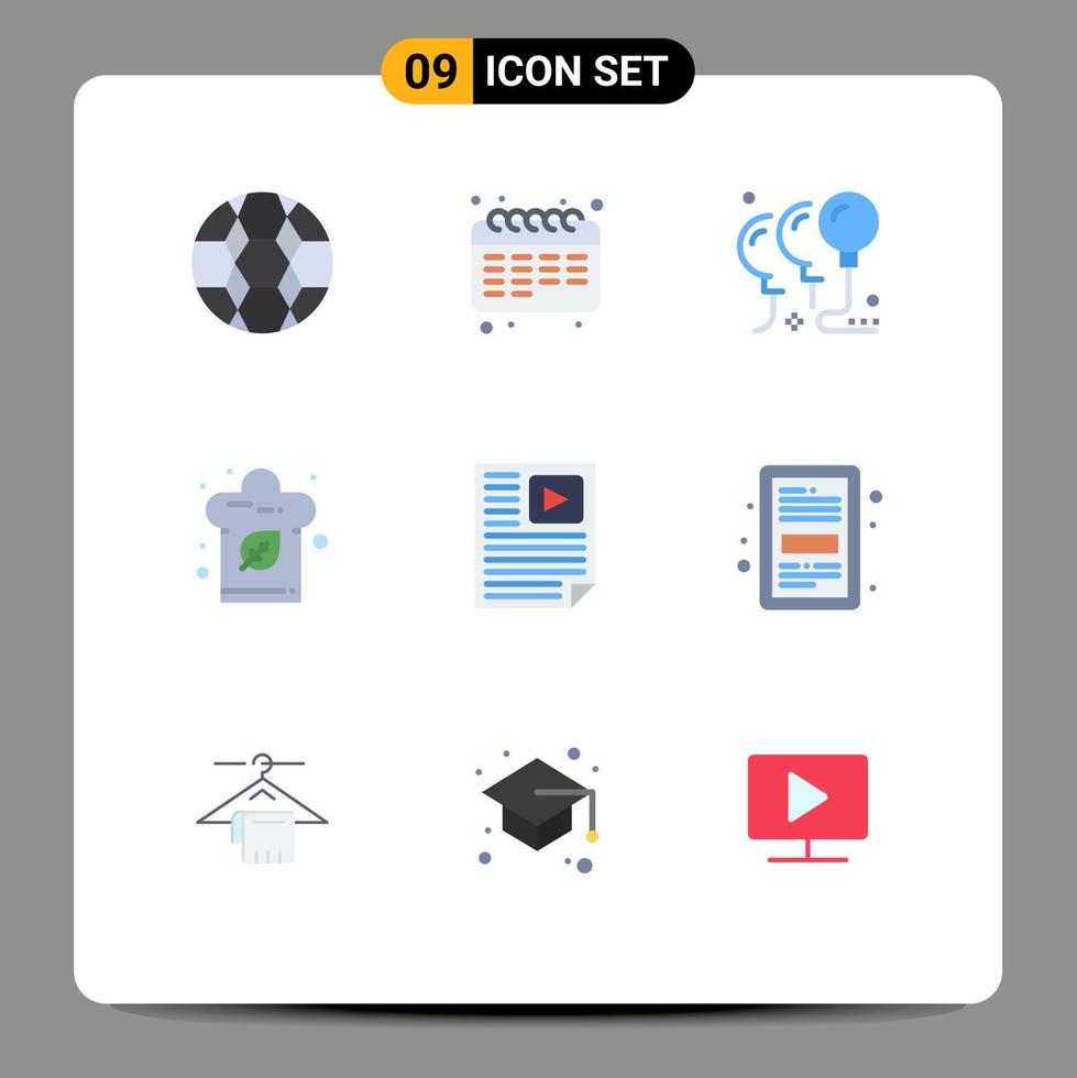 Flat Color Pack of 9 Universal Symbols of page kitchen balloons hat cook Editable Vector Design Elements