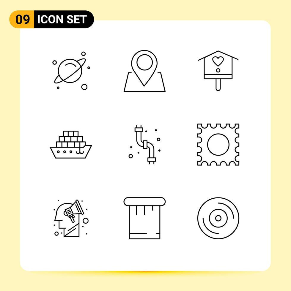 Universal Icon Symbols Group of 9 Modern Outlines of drug plumber house pipes tanker Editable Vector Design Elements