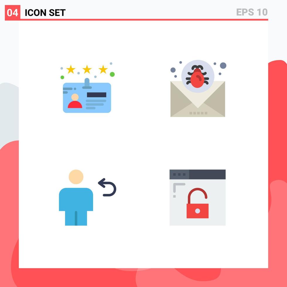 Set of 4 Modern UI Icons Symbols Signs for card back attack mail human Editable Vector Design Elements
