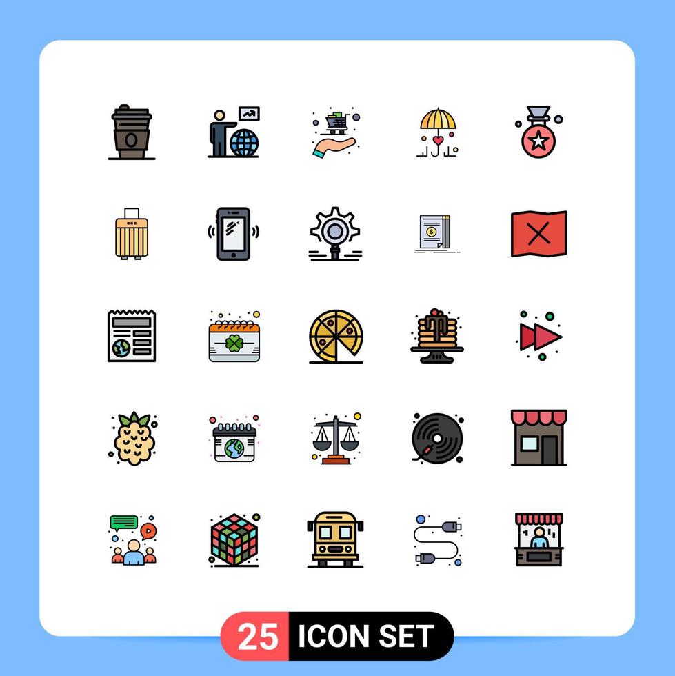 Stock Vector Icon Pack of 25 Line Signs and Symbols for badge star buy love umbrella Editable Vector Design Elements