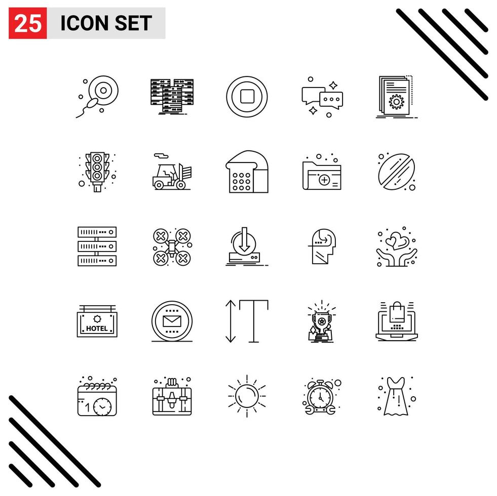 Group of 25 Lines Signs and Symbols for developer app media email chatting Editable Vector Design Elements