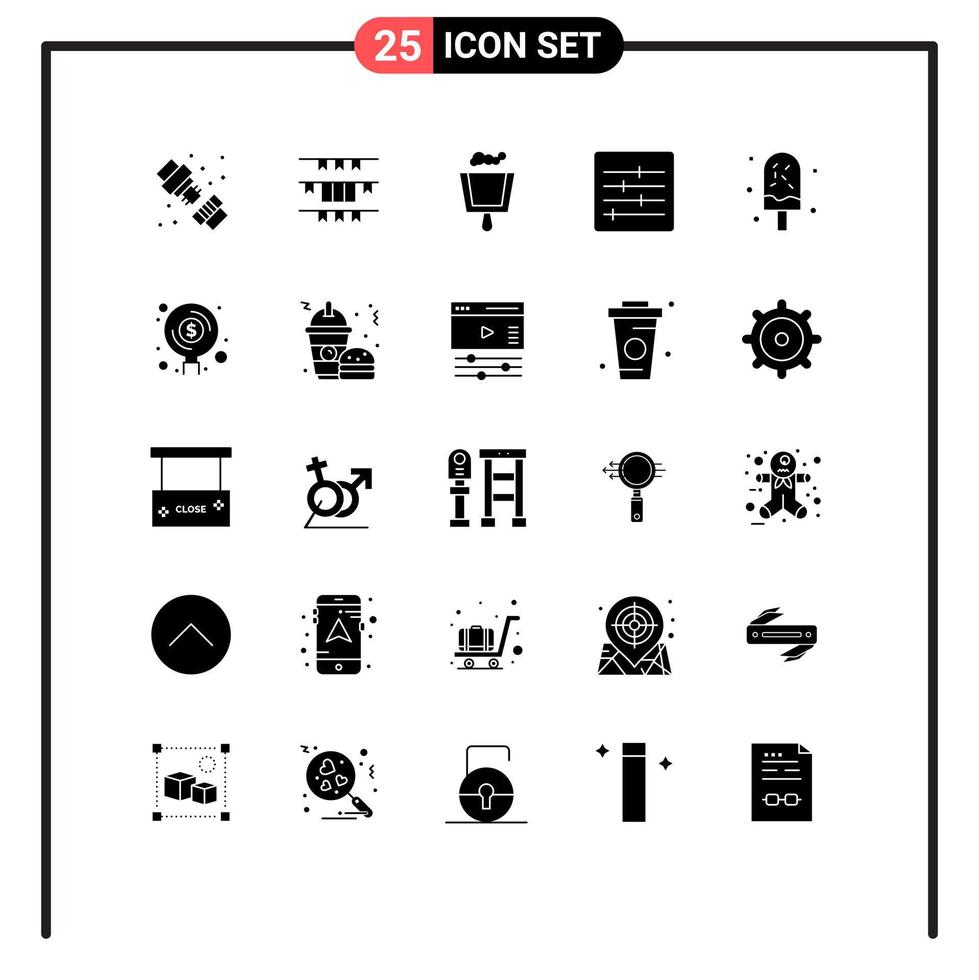 Set of 25 Commercial Solid Glyphs pack for ice cold irish options control Editable Vector Design Elements