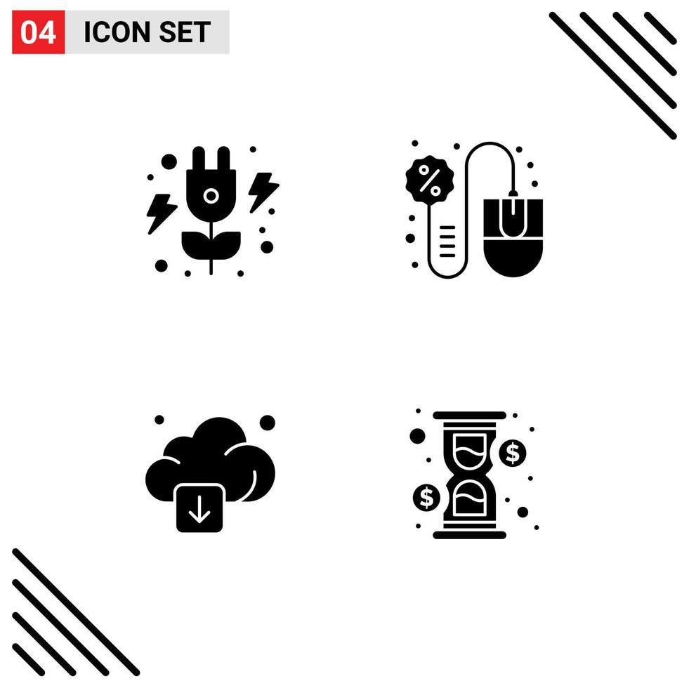 4 Thematic Vector Solid Glyphs and Editable Symbols of energy arrow mouse mouse technology Editable Vector Design Elements