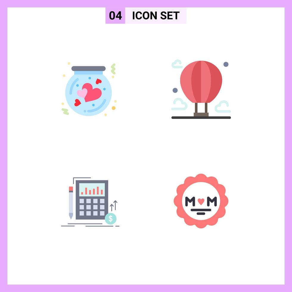 Group of 4 Flat Icons Signs and Symbols for bottle mountain love adventure calculation Editable Vector Design Elements