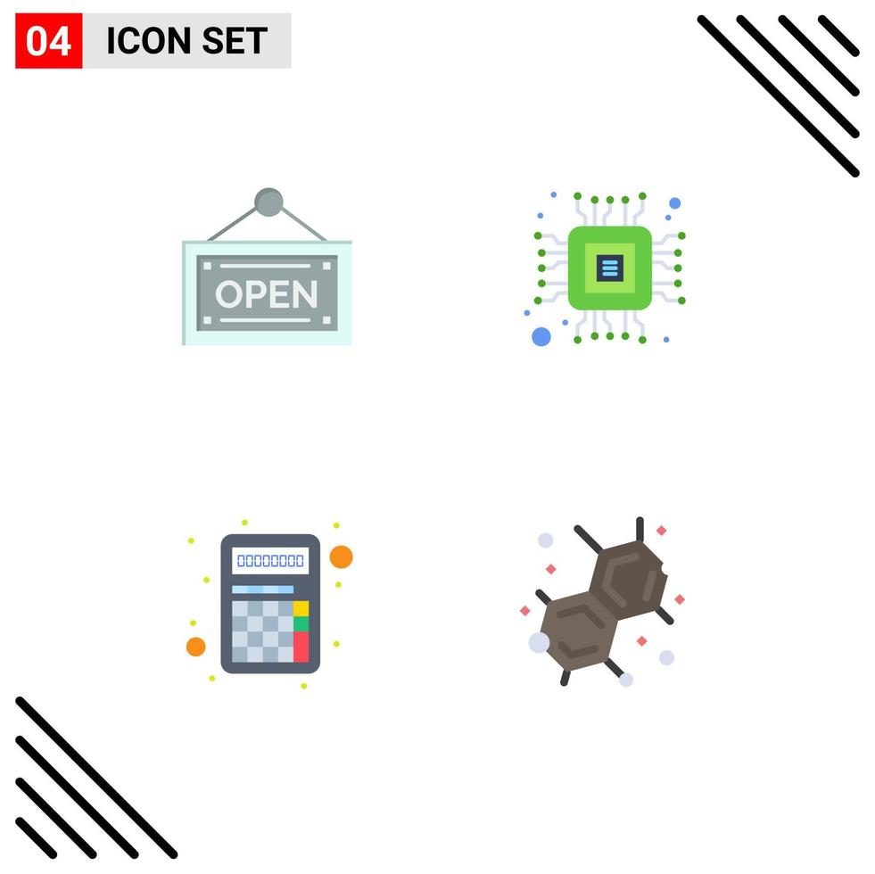 Universal Icon Symbols Group of 4 Modern Flat Icons of open interface chip apps education Editable Vector Design Elements