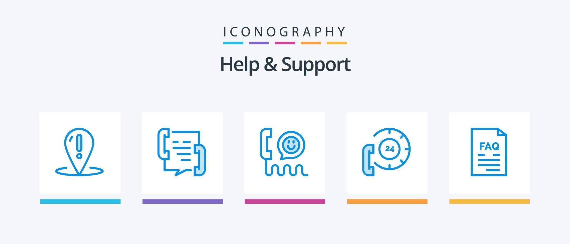 paquete de iconos azul 5 de ayuda y soporte, incluido el archivo. contacto. ayudar. ayudar. comunicación. diseño de iconos creativos vector