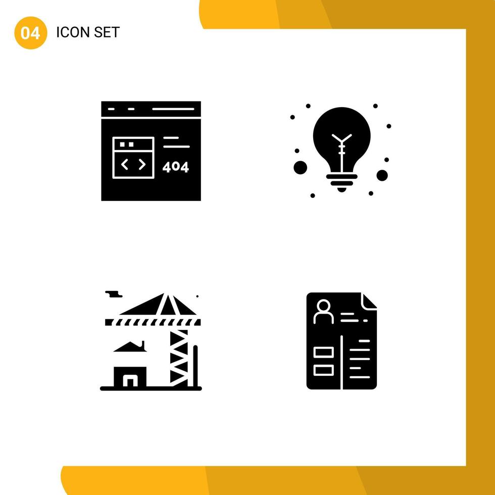 Modern Set of 4 Solid Glyphs Pictograph of app real develop light bulb building Editable Vector Design Elements